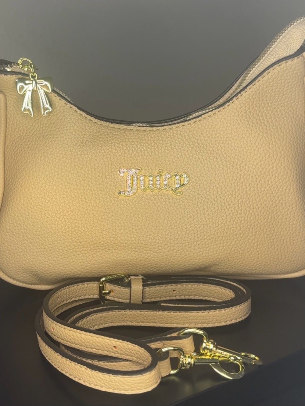Juicy Couture Pebbled Tan Leather Shoulder Bag with Gold Accents